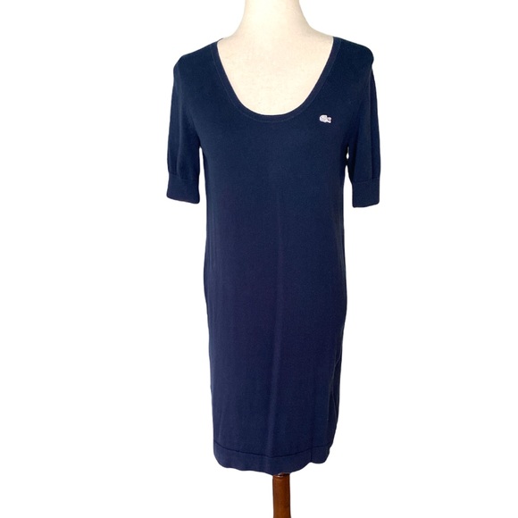 Lacoste Navy Blue Scoop Neck Short Sleeve Tunic Sweater Dress - 36 - XS 4 - Picture 1 of 12
